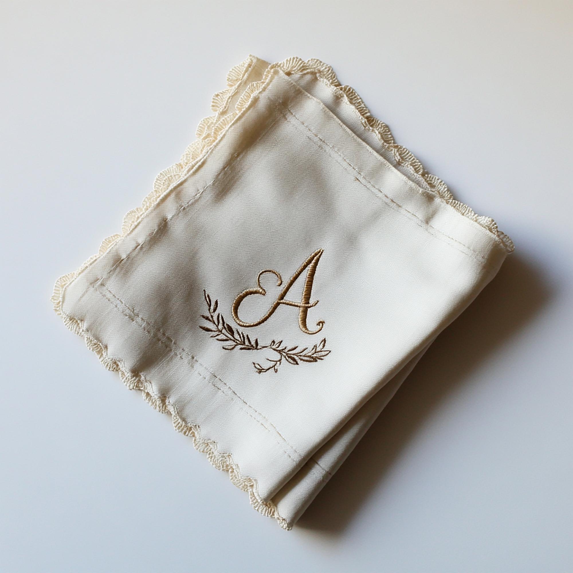 Embroidered linen wedding handkerchief