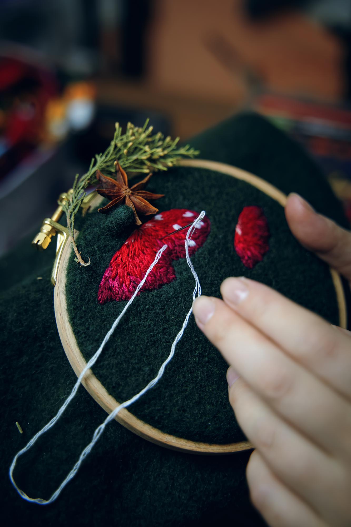 Artisan stitching close-up